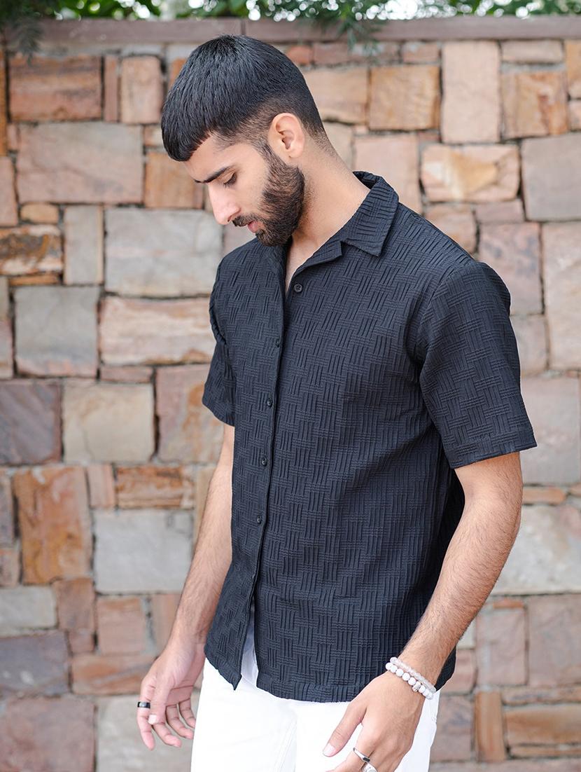 men self design cuban collor casual shirt - 21352105 - Standard Image - 1