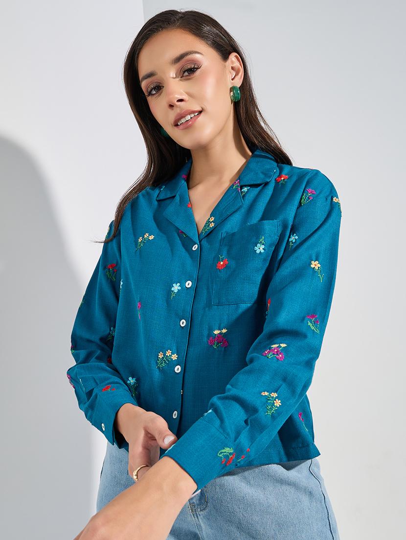 women blue cotton regular shirt - 21352135 -  Zoom Image - 0