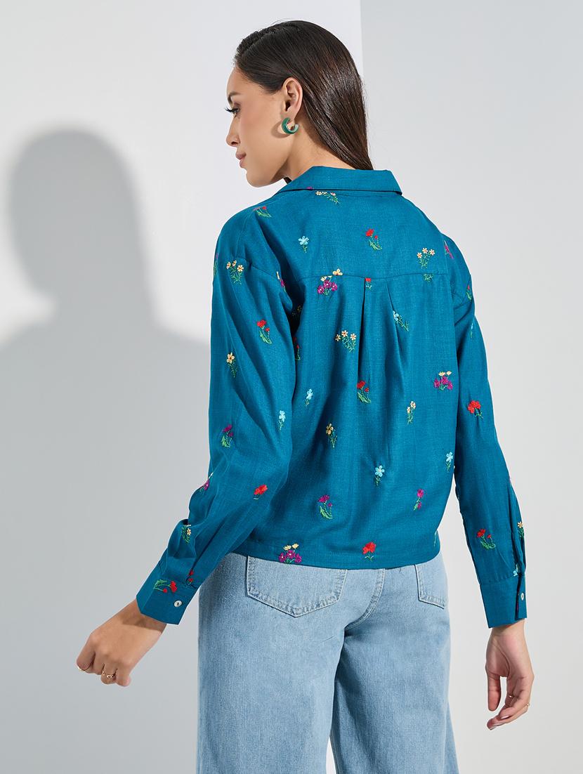 women blue cotton regular shirt - 21352135 -  Standard Image - 1