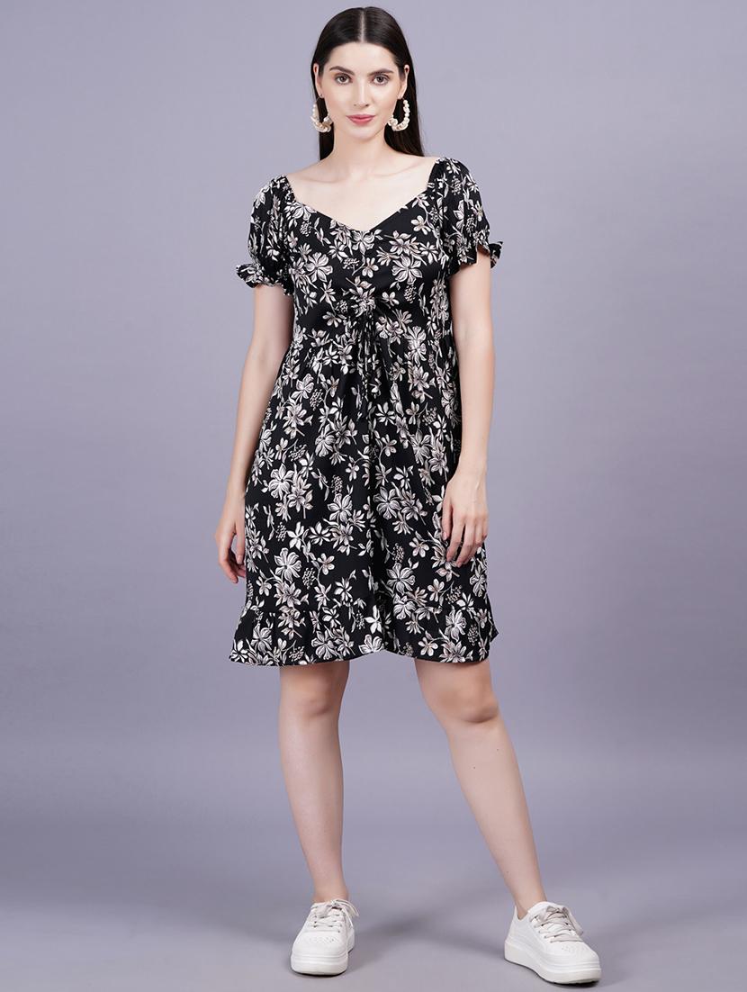 women floral print short sleeves a-line dress - 21352147 -  Zoom Image - 0
