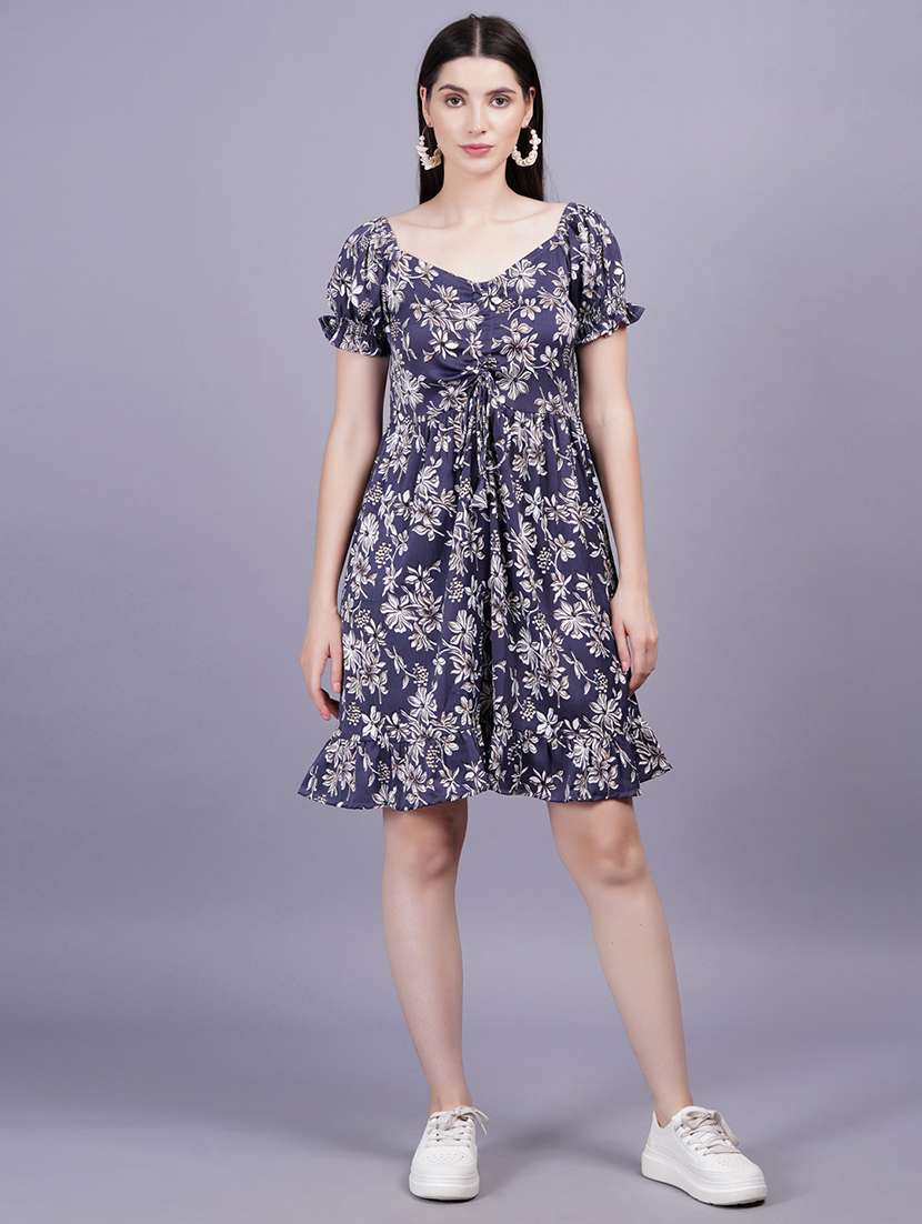 women floral print short sleeves a-line dress