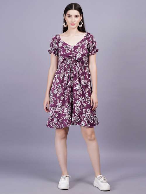 women floral print short sleeves a-line dress - 21352150 - Standard Image - 0