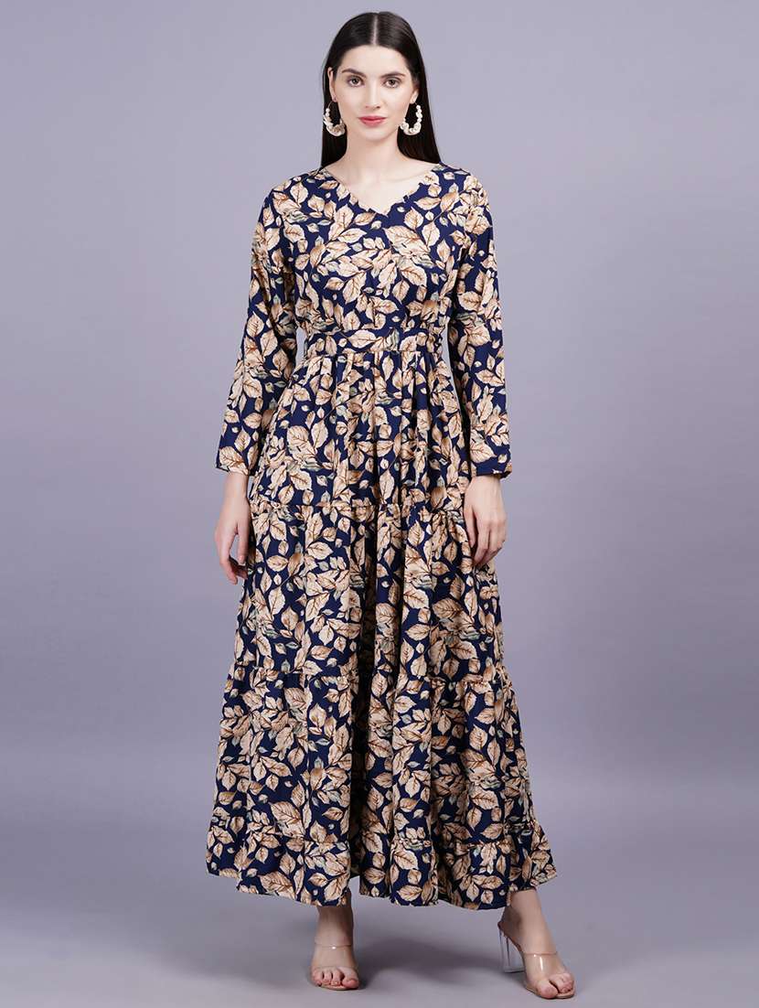 women printed long sleeves fit & flare dress