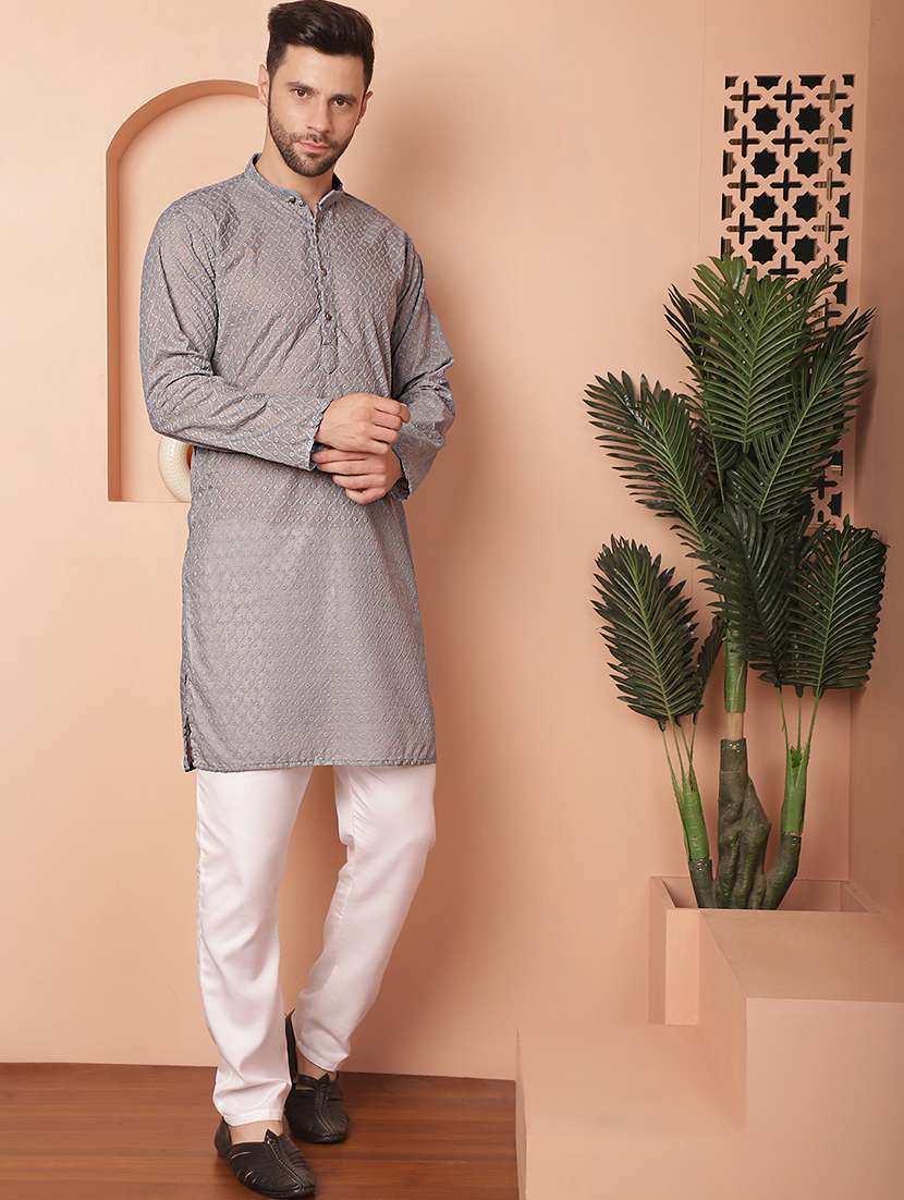 men embroidered long sleeve kurta and pyjama set - 21352331 -  Standard Image - 1