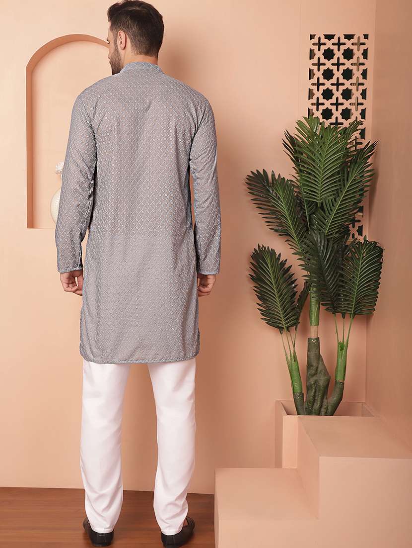 men embroidered long sleeve kurta and pyjama set - 21352331 -  Standard Image - 4