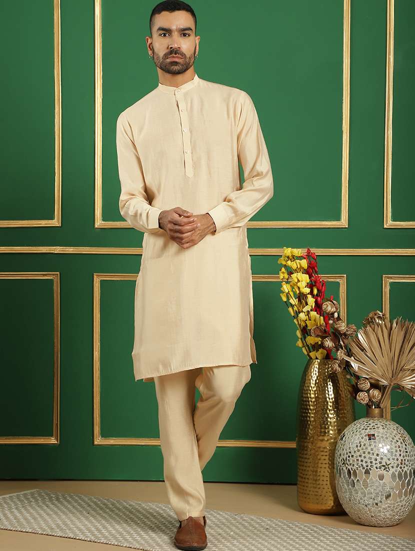men solid mandarin neck kurta pyjama ethnic wear set - 21352445 -  Standard Image - 1