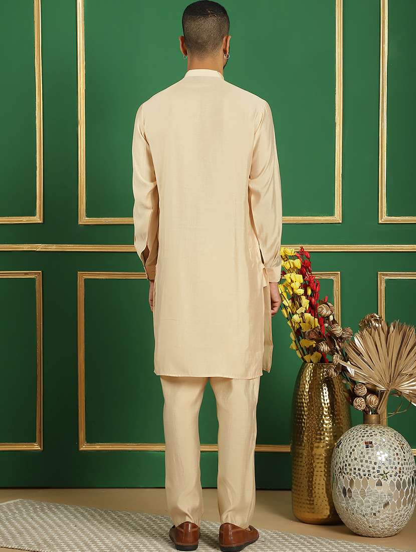 men solid mandarin neck kurta pyjama ethnic wear set - 21352445 -  Standard Image - 4