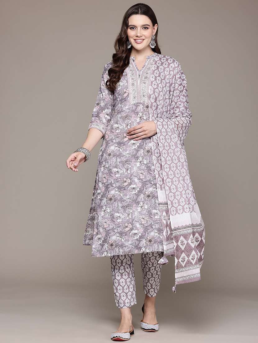 women three quarter sleeve kurta pant with dupatta set