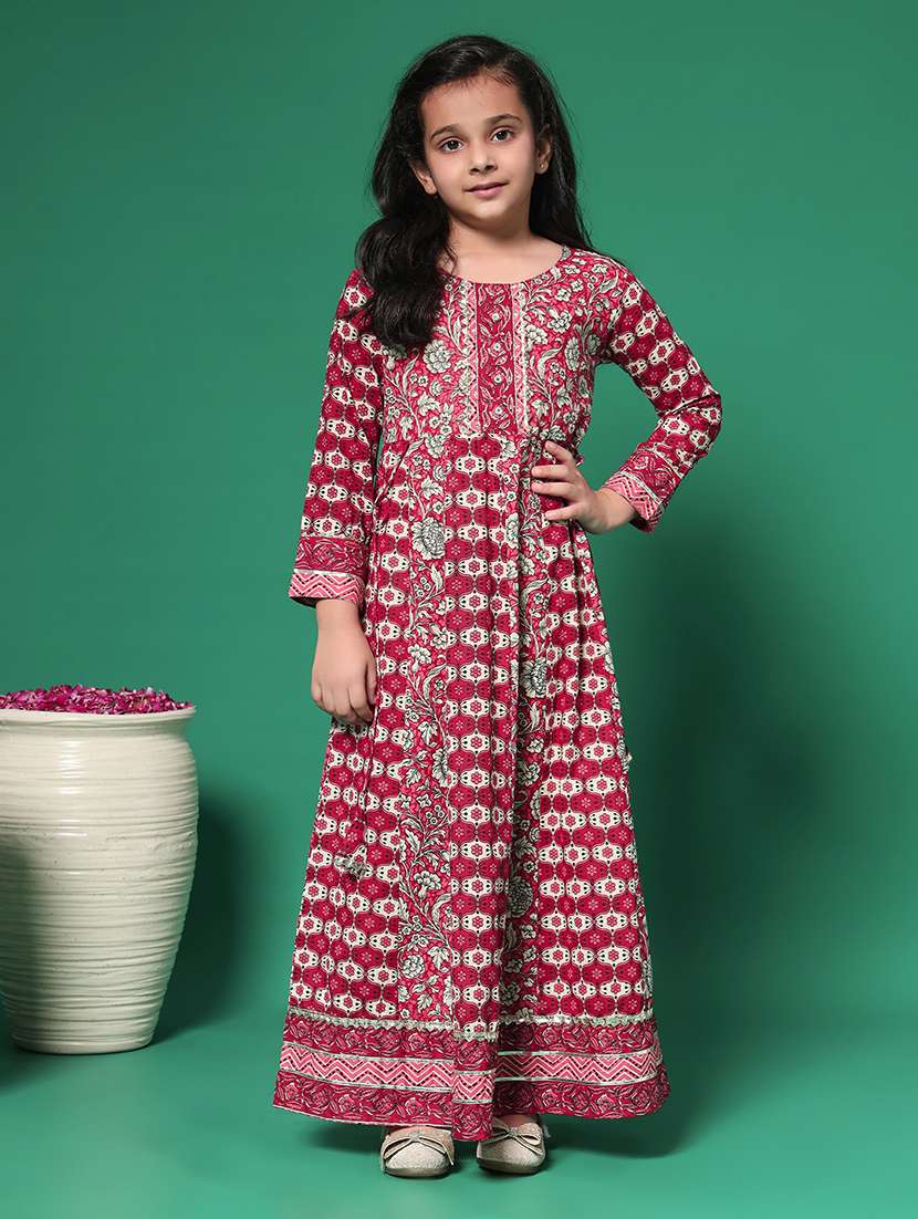 girls round neck printed frock