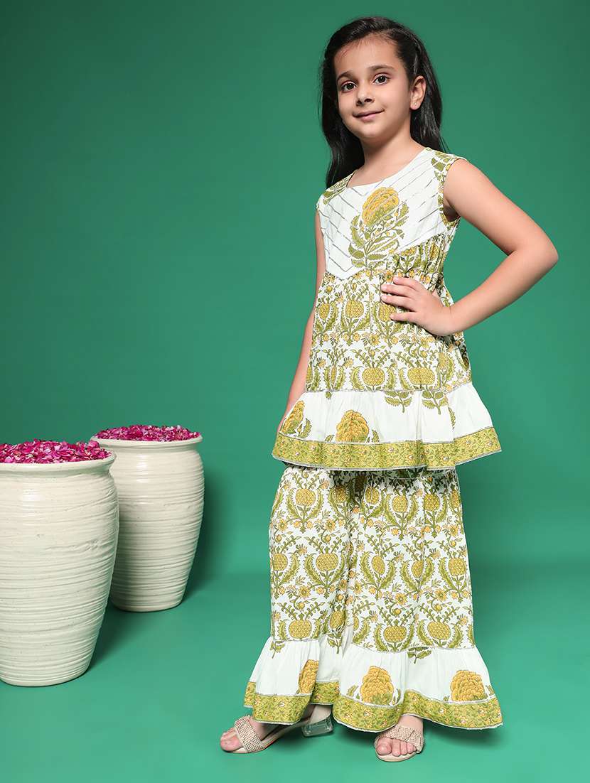 girls round neck printed kurta sharara set suit set - 21352845 -  Standard Image - 1