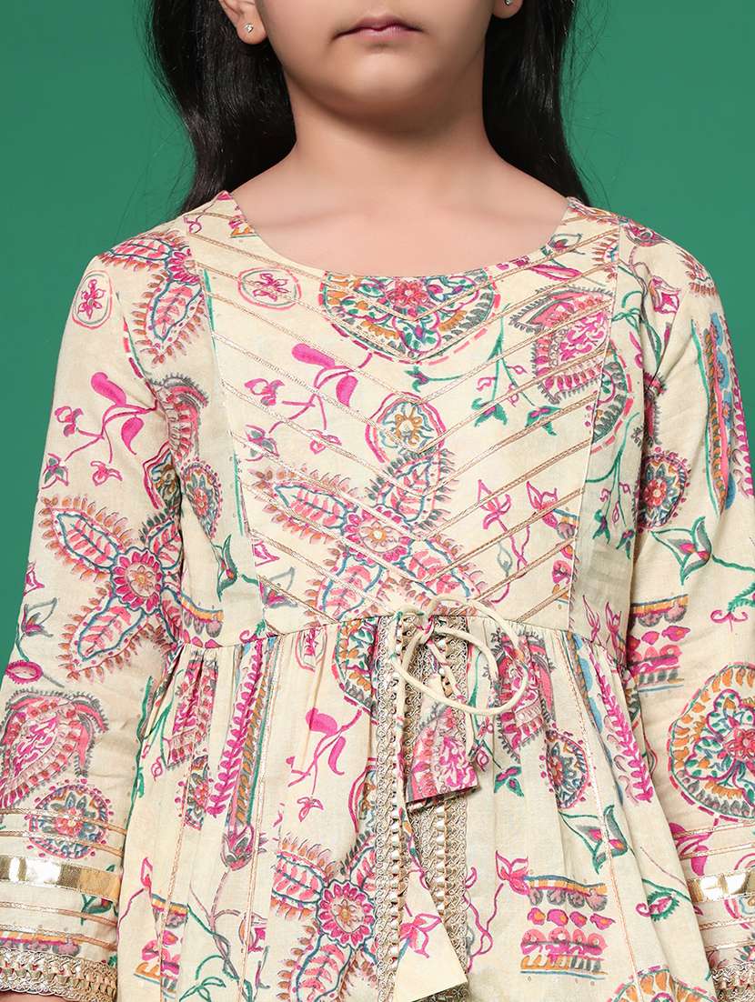 girls beige printed kurta sharara set - 21352849 -  Standard Image - 4