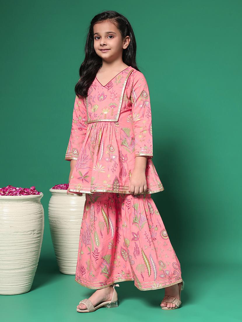 girls florals printed kurta sharara set - 21352851 -  Standard Image - 1