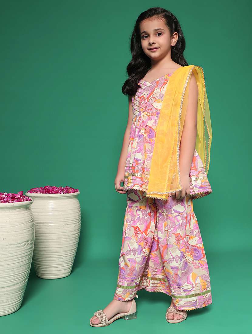 girls round neck printed kurta sharara set suit set - 21352853 -  Standard Image - 1