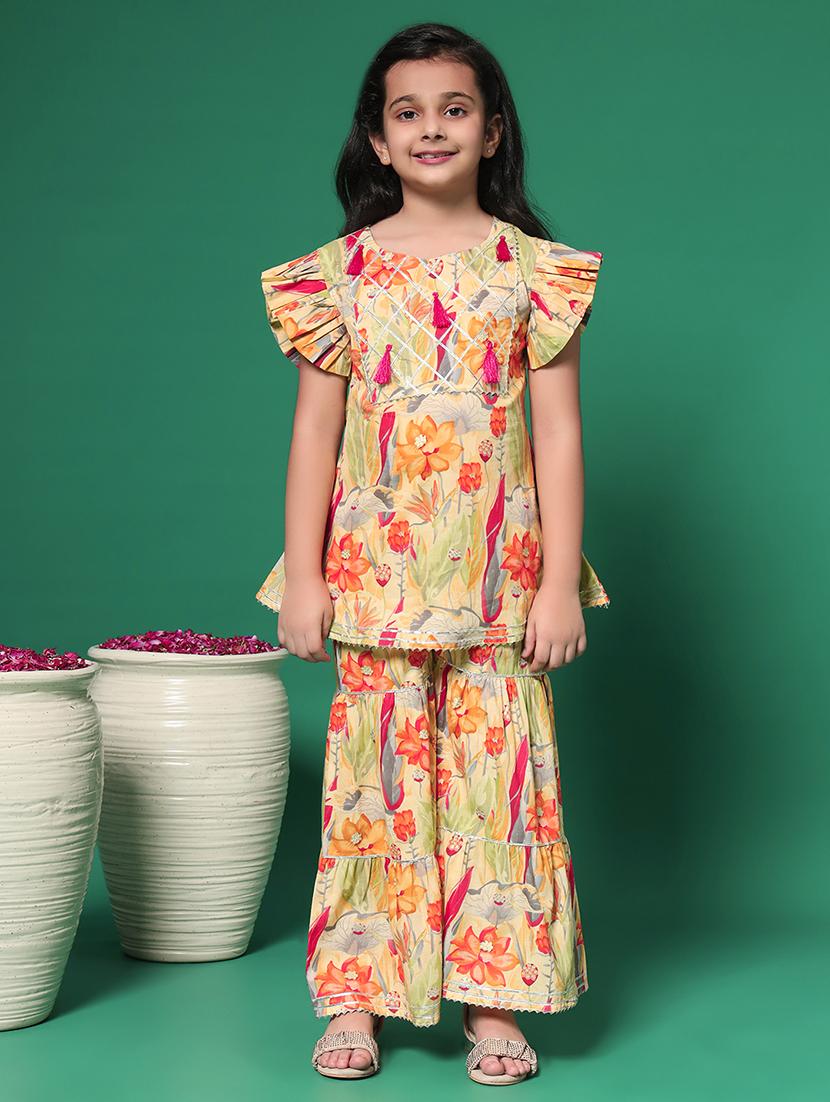 girls round neck printed kurta sharara set suit set - 21352854 - Standard Image - 1