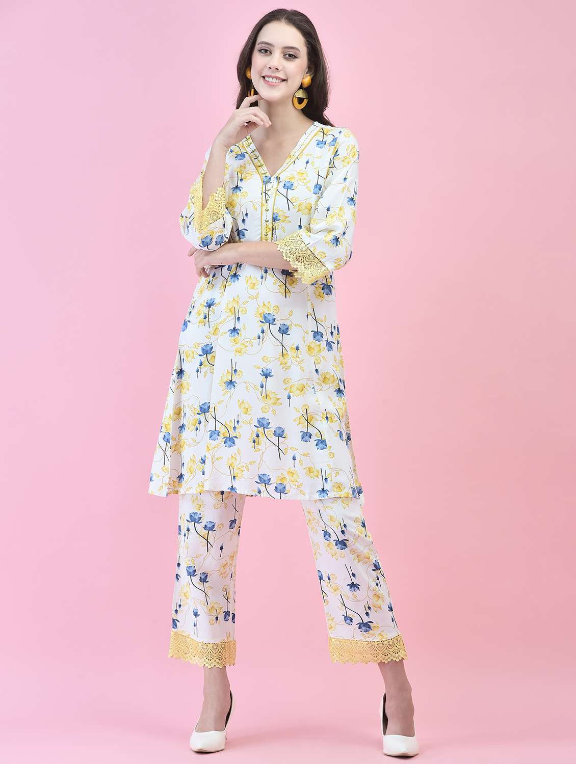 white floral printed co-ord set