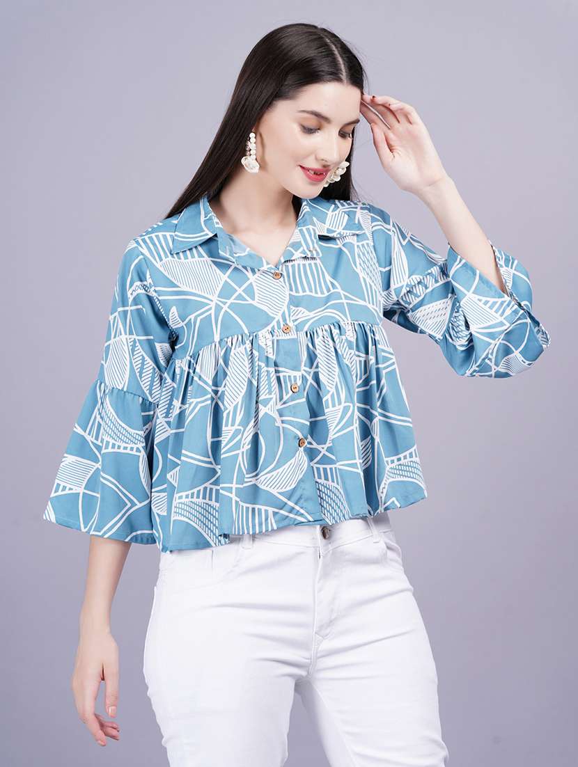 women printed bell sleeves a-line top - 21353425 -  Zoom Image - 0