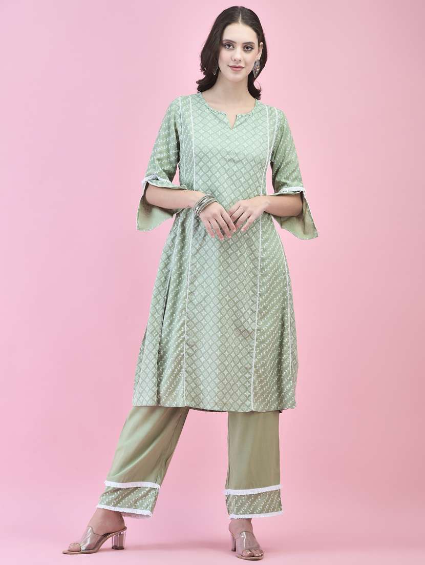 women notch neck kurta palazzo set 