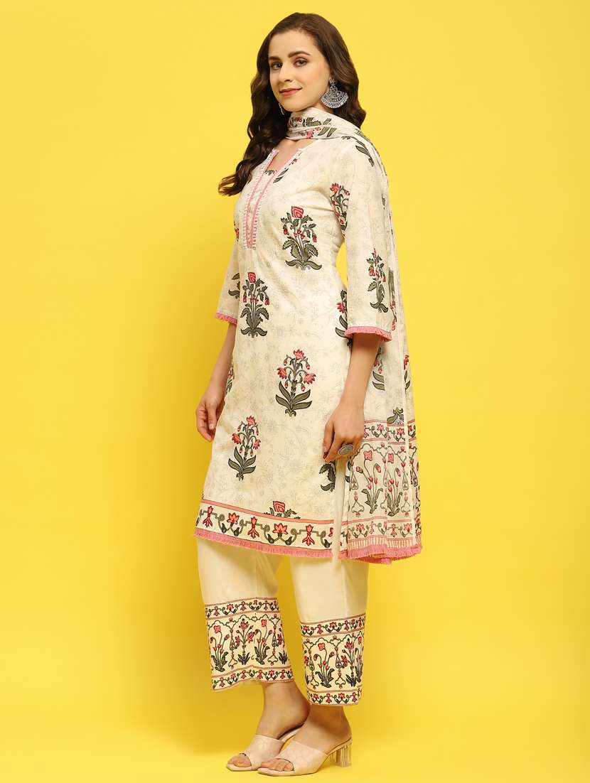 women three quarter sleeve kurta pant with dupatta set - 21353689 -  Standard Image - 1