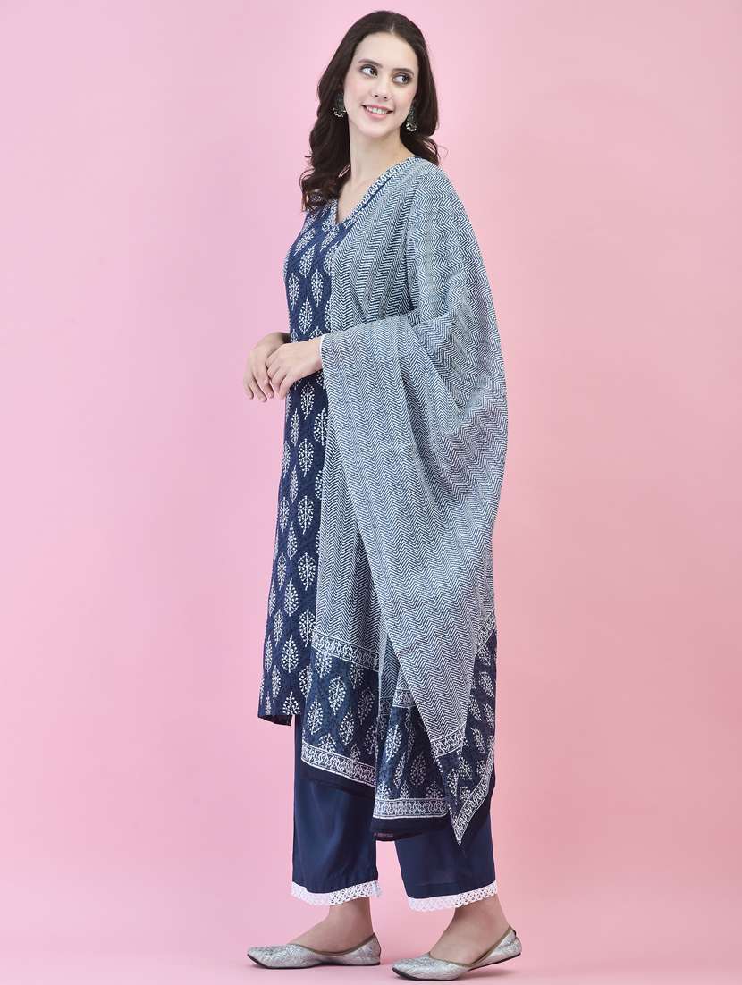 women three quarter sleeve kurta pant with dupatta set - 21353690 -  Standard Image - 1