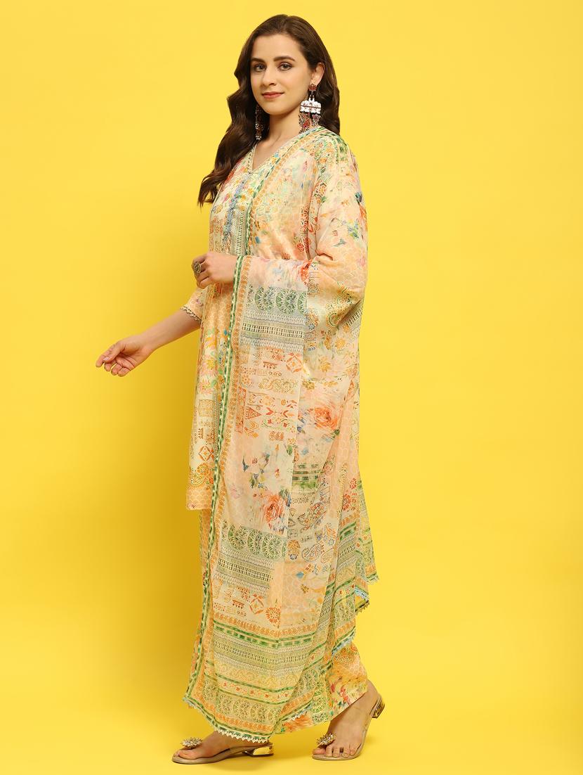 women three quarter sleeve kurta pant with dupatta set - 21353691 - Standard Image - 1