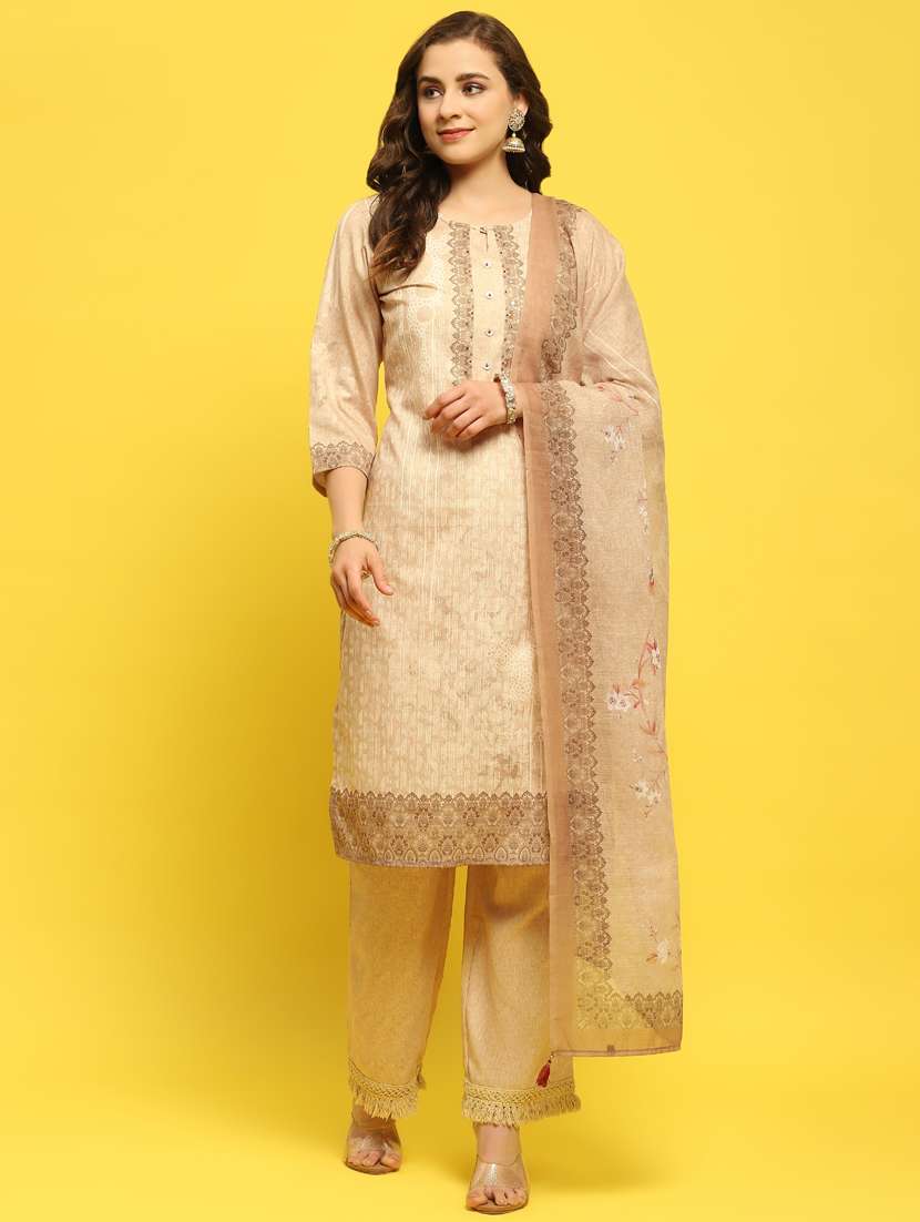 women printed kurta pant set with dupatta