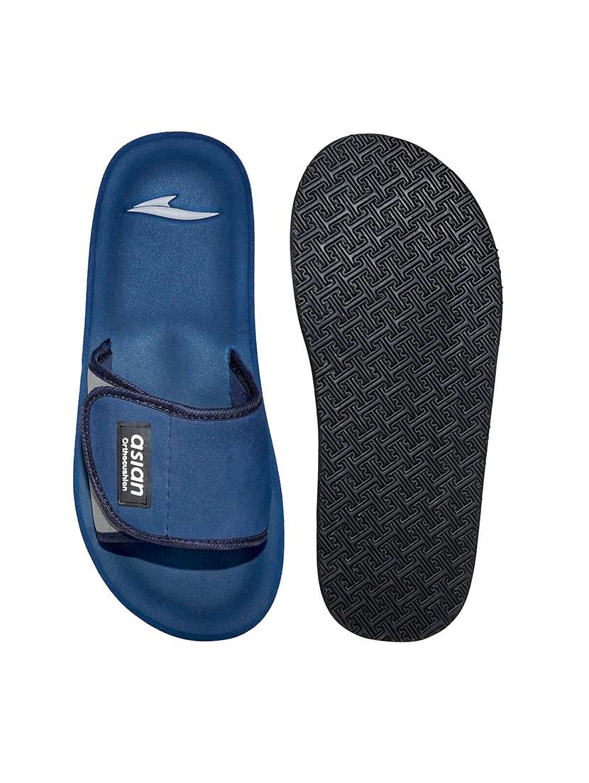 navy fabric slip on flip flops - 21353756 -  Standard Image - 4
