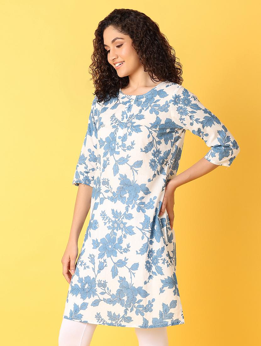 women three quarter sleeve straight kurta - 21353877 -  Standard Image - 1