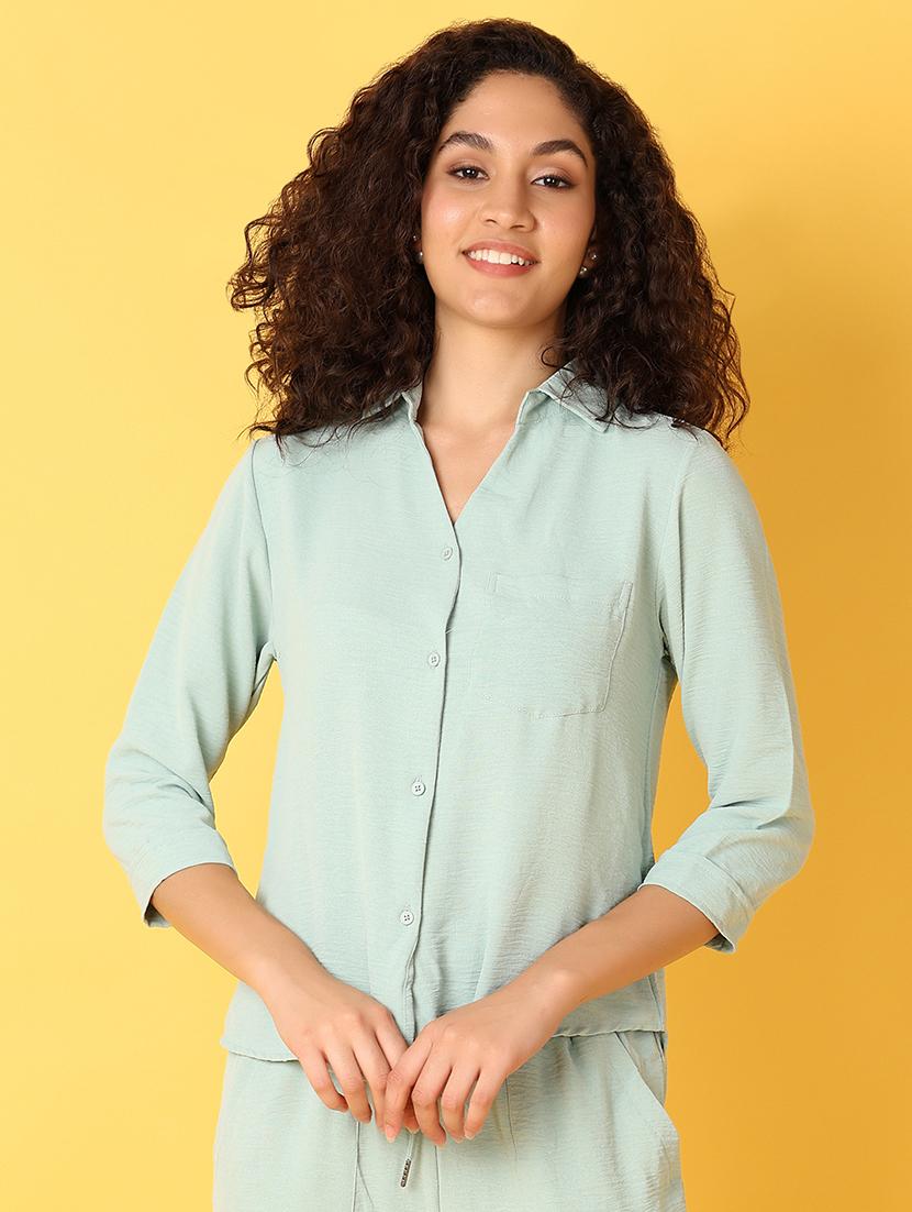 sea green solid regular shirt - 21353898 - Zoom Image - 0