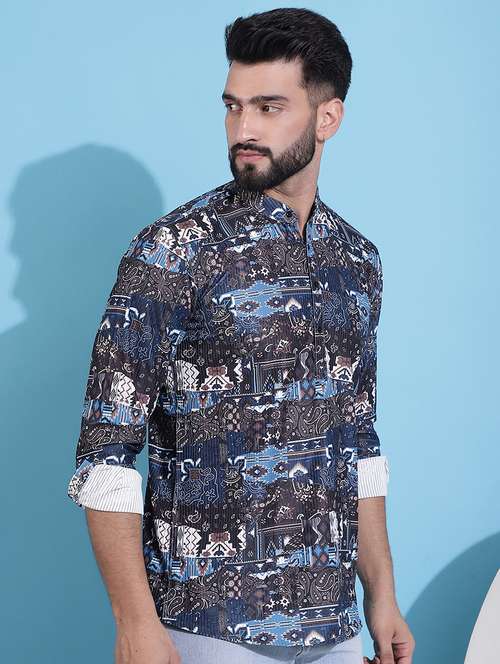 men printed cotton short kurta