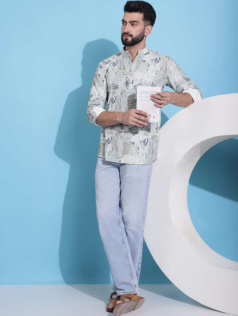 men printed cotton short kurta - 21354499 - Standard Image - 4