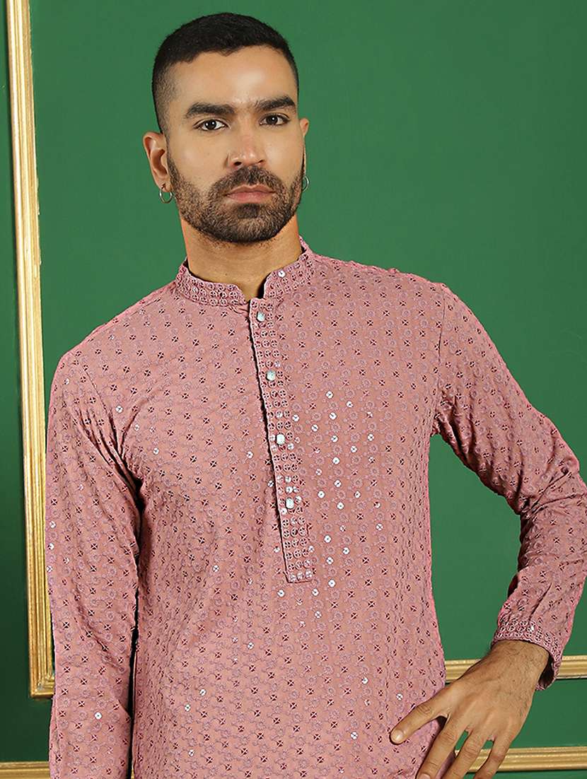 Men Mandarin Neck Embroidered Long Kurta - 21354501 -  Standard Image - 4
