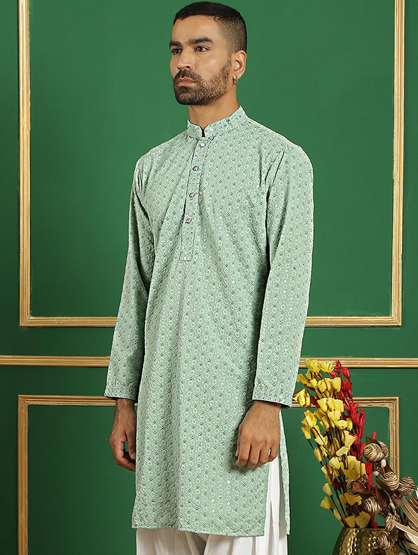 men mandarin neck embroidered long kurta - 21354502 - Standard Image - 1