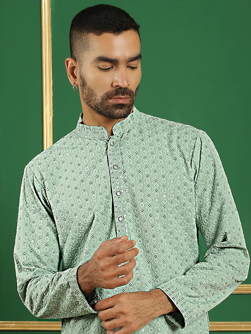 men mandarin neck embroidered long kurta - 21354502 - Standard Image - 4
