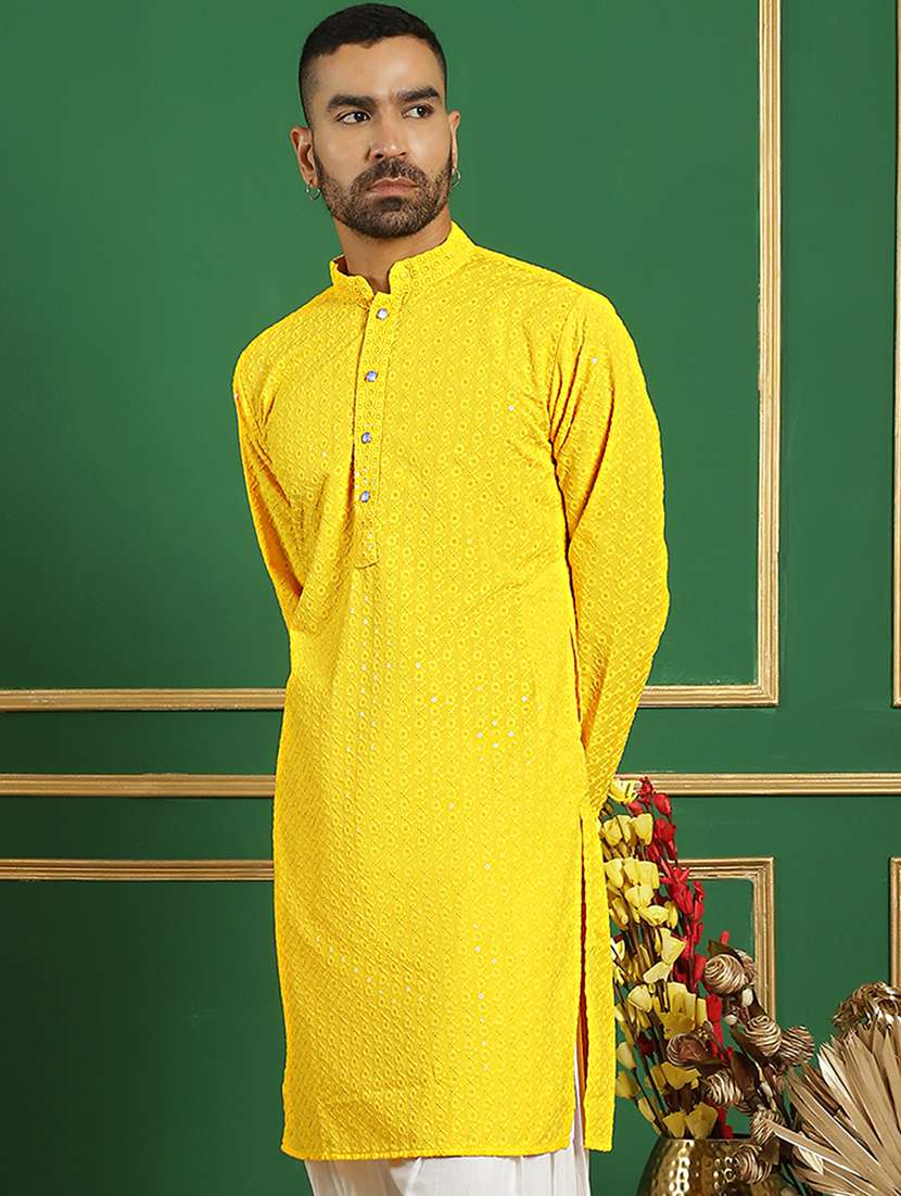 Men Mandarin Neck Embroidered Long Kurta - 21354503 -  Standard Image - 1
