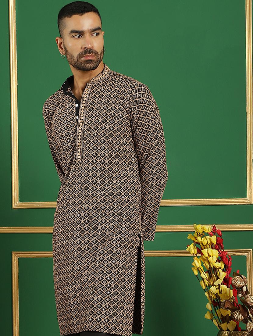 men mandarin neck embroidered long kurta - 21354505 -  Standard Image - 1