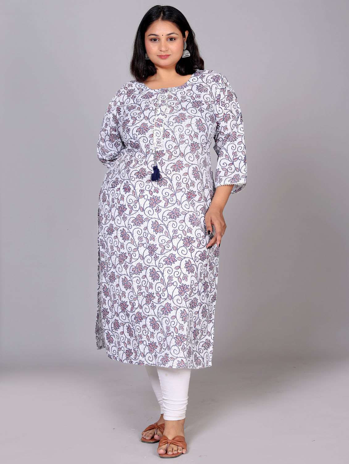 women three quarter sleeve plus size straight kurta