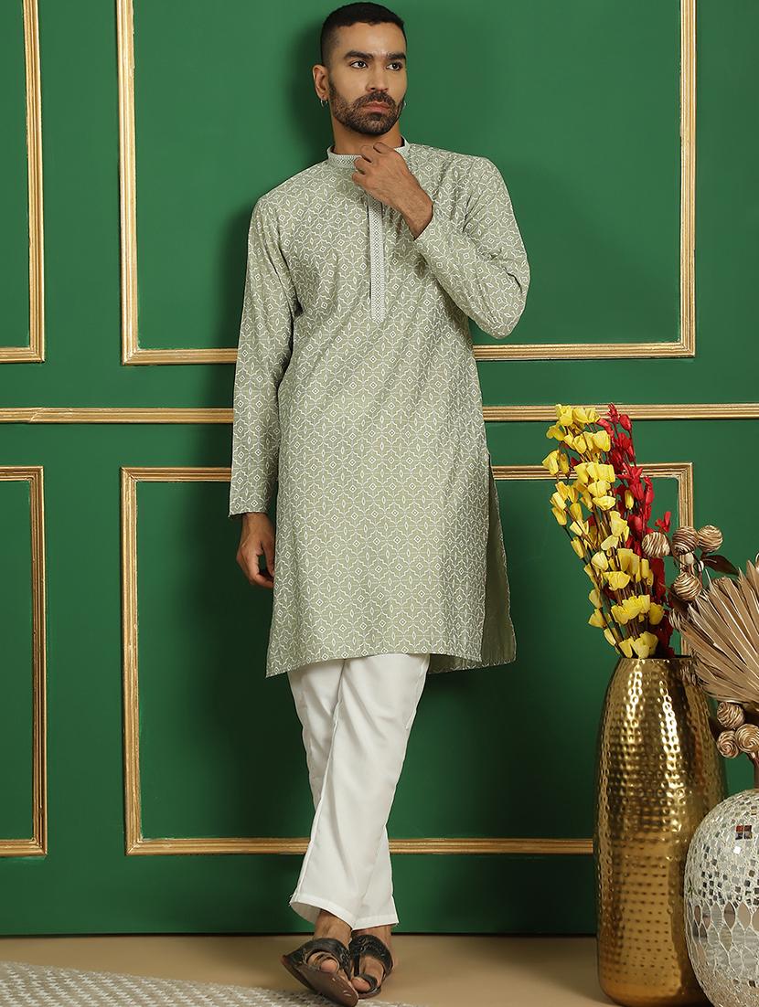 men mandarin neck printed long kurta - 21354514 - Zoom Image - 0