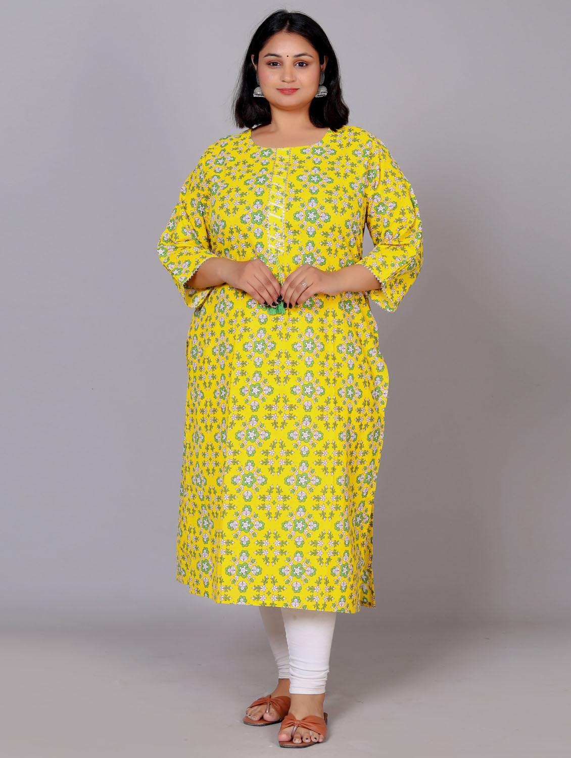 women three quarter sleeve plus size straight kurta - 21354515 - Standard Image - 1