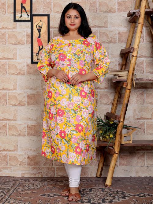 women three quarter sleeve plus size straight kurta - 21354519 -  Standard Image - 0