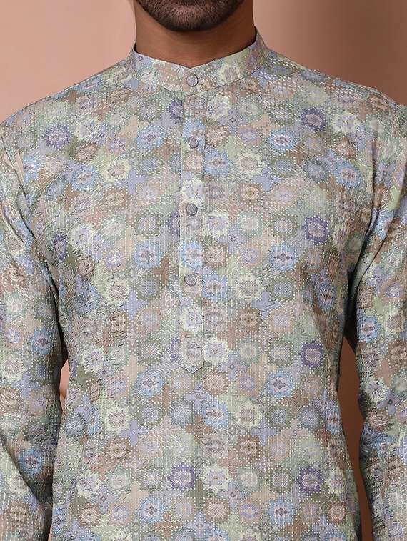 men mandarin neck embroidered long kurta - 21354524 -  Standard Image - 4