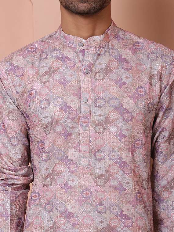 men mandarin neck embroidered long kurta - 21354525 -  Standard Image - 4