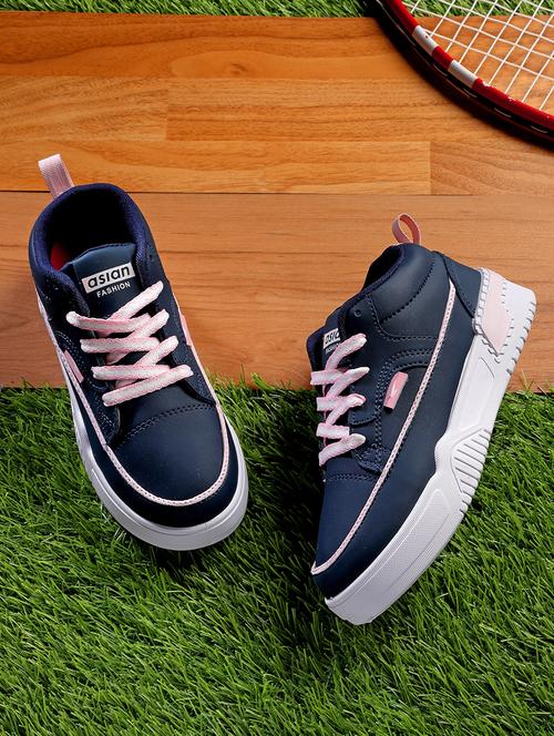 navy blue synthetic laceup sneakers - 21354555 - Standard Image - 0