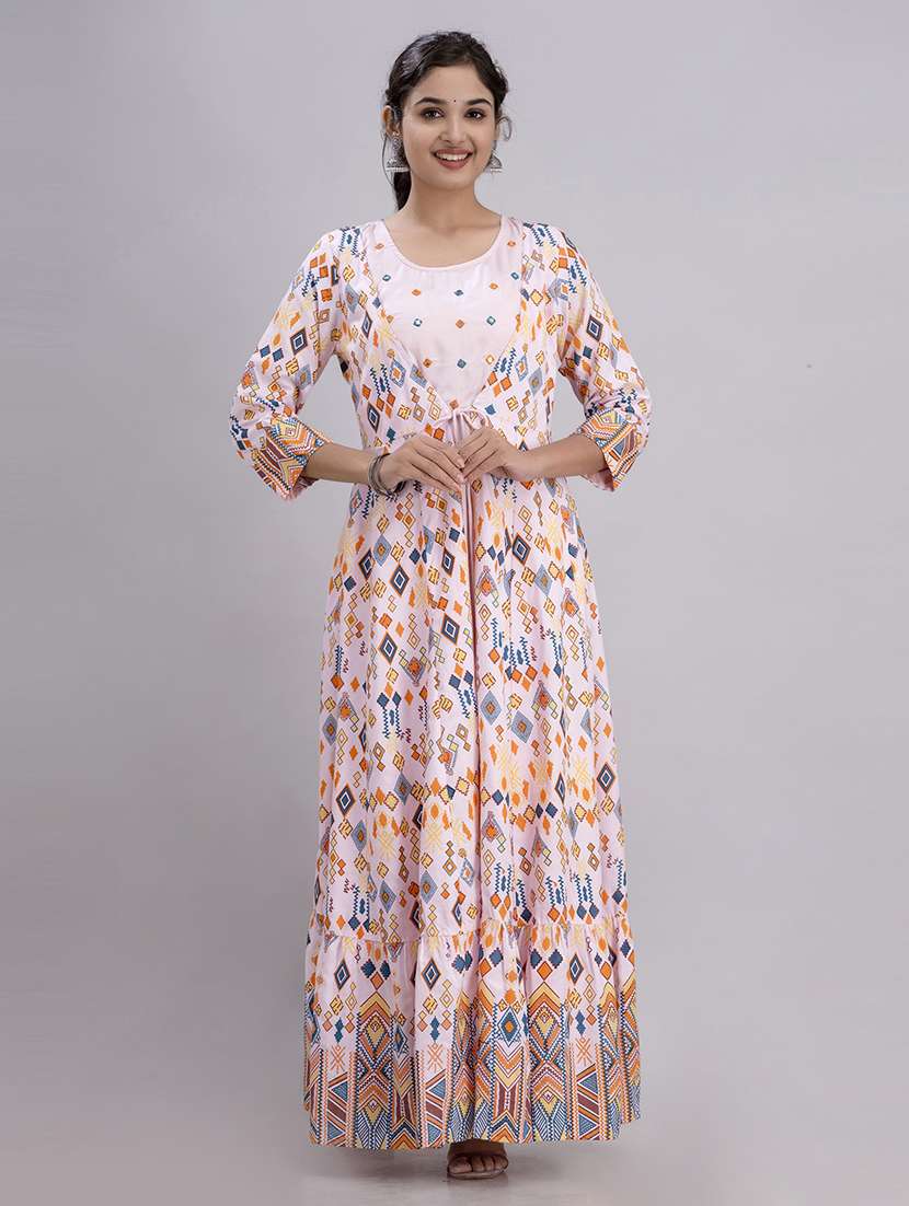 women multi color round neck anarkali dress - 21354708 -  Standard Image - 1