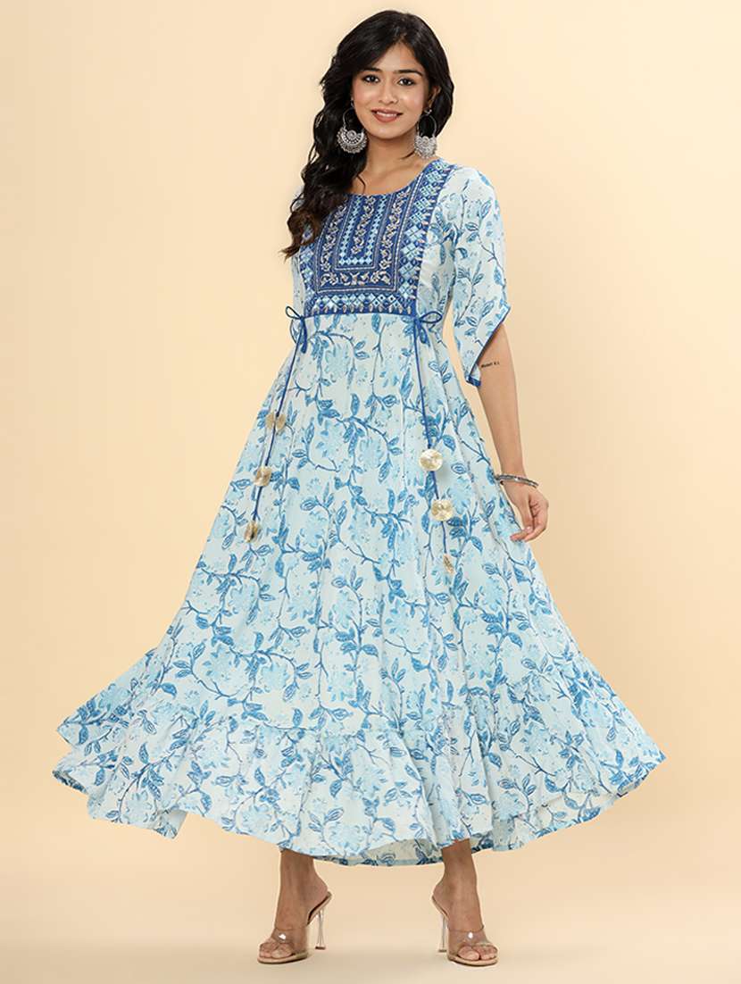 blue rayon floral ethnic dress - 21354713 -  Standard Image - 1