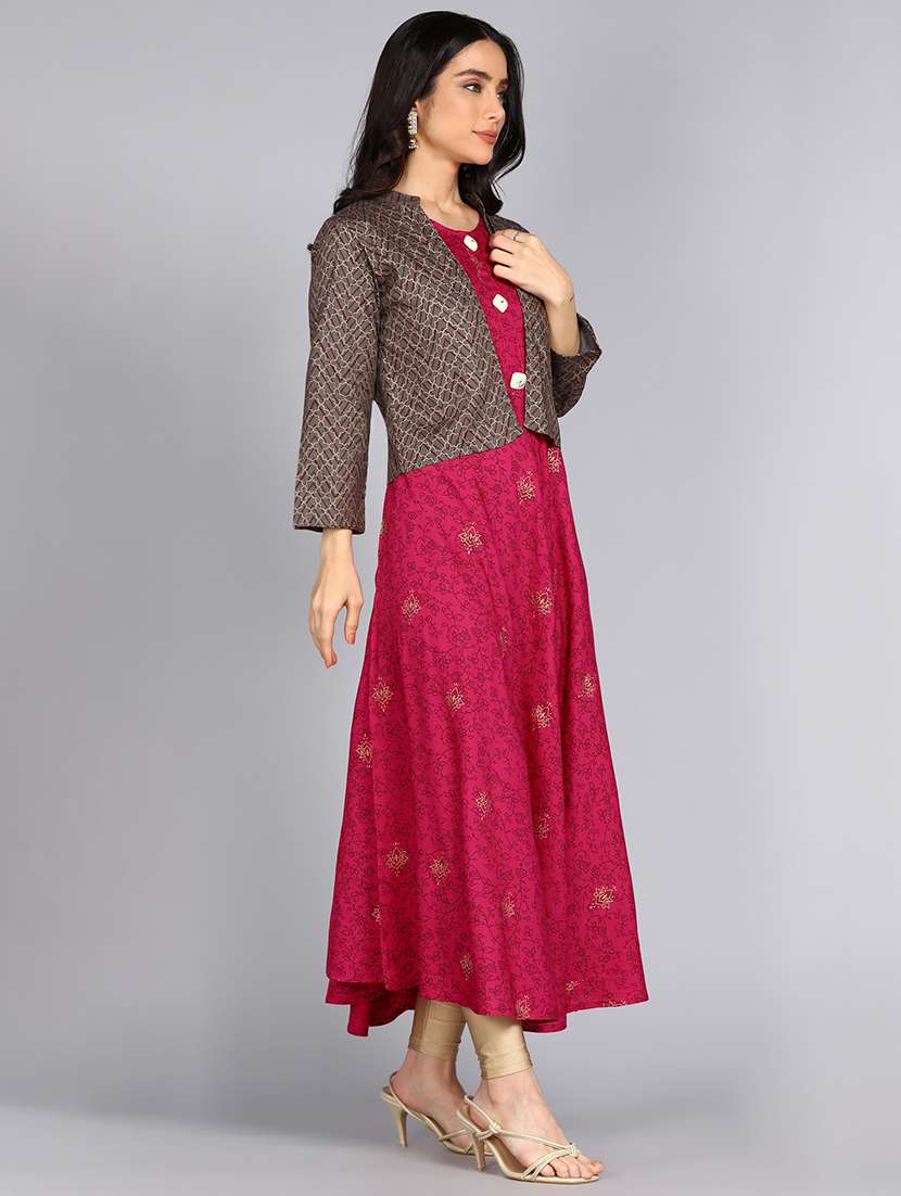 women pink round neck kurta jacket set - 21354718 -  Standard Image - 1
