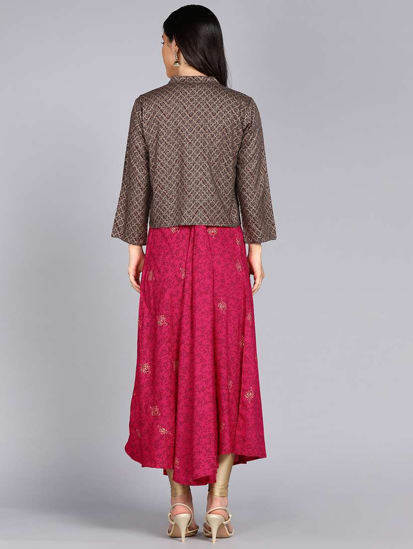 women pink round neck kurta jacket set - 21354718 -  Standard Image - 4