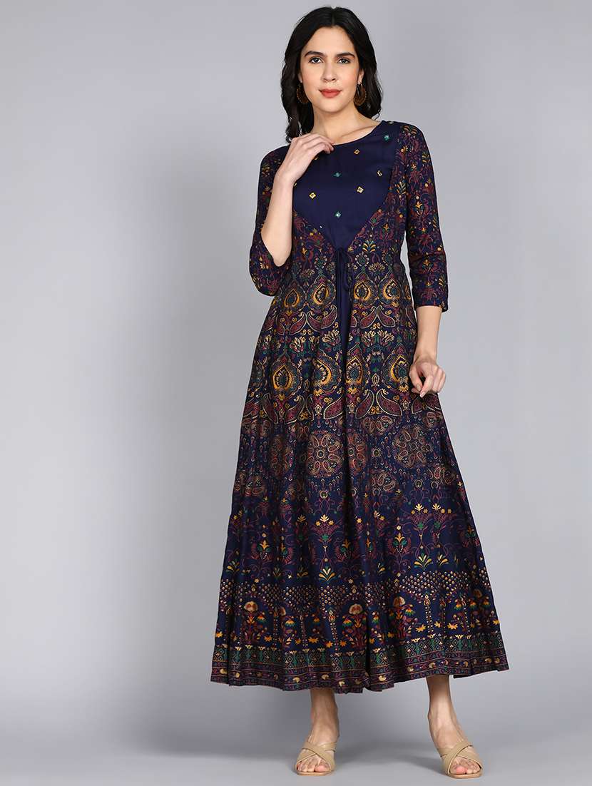 women blue round neck flared dress - 21354726 -  Standard Image - 1