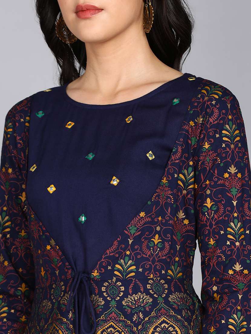 women blue round neck flared dress - 21354726 -  Standard Image - 4