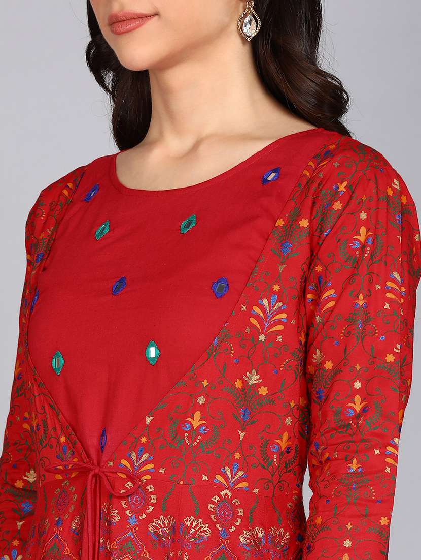 red printed long sleeve anarkali ethnic dress - 21354727 -  Standard Image - 4