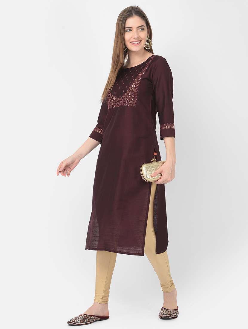 women three quarter sleeve straight kurta - 21354739 -  Standard Image - 1